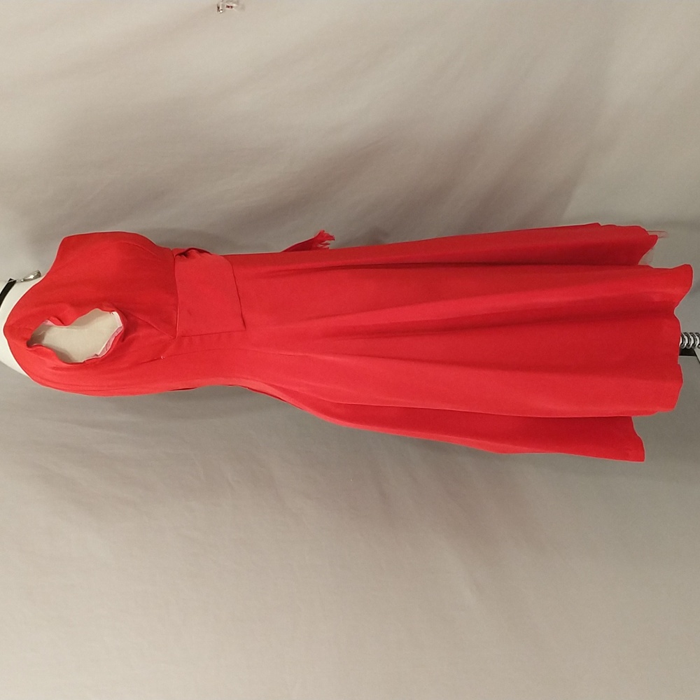 Red Satin Fifties Party Dress Vintage 50's Feminine Fit and Flare made in USA - Picture 7 of 14